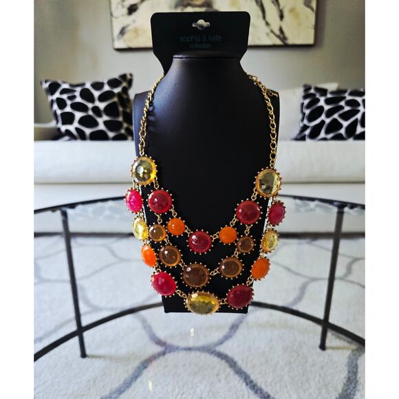 🎅 Pick 3 For $15 Sophia & Kate Gold Red Oramge Stone Necklace New - Picture 1 of 3